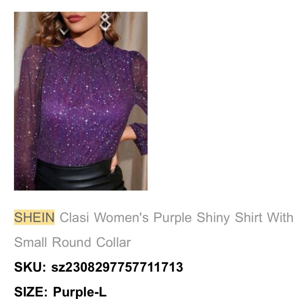 L SHEIN Purple shimmer long sleeve shirt